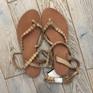 NWT Zara Trafaluc Nude Tie Leather Sandals